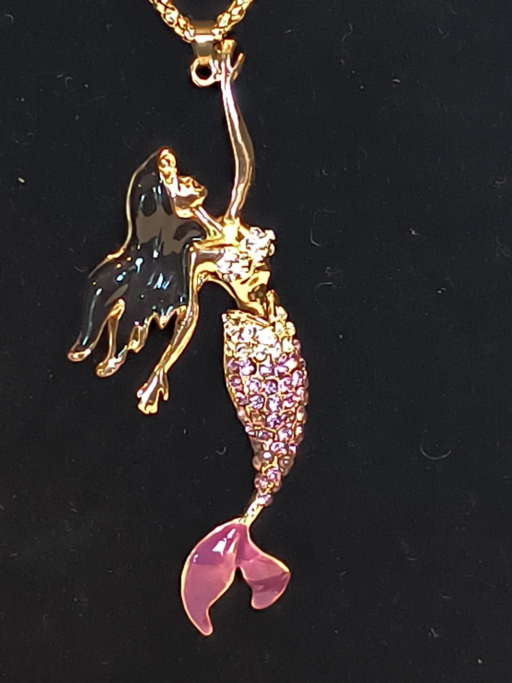 Betsey Johnson Enamel & Pink Rhinestone Swimming Mermaid Statement Necklace
